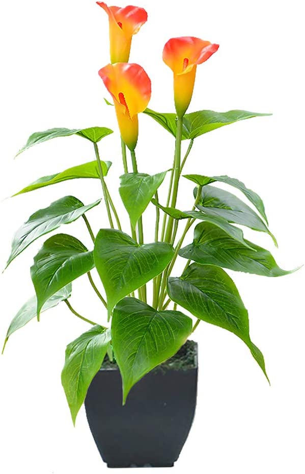 Calla Lily Faux Small Potted Artificial Flower Plant with Black Pot for Home, Office, Indoor and Out