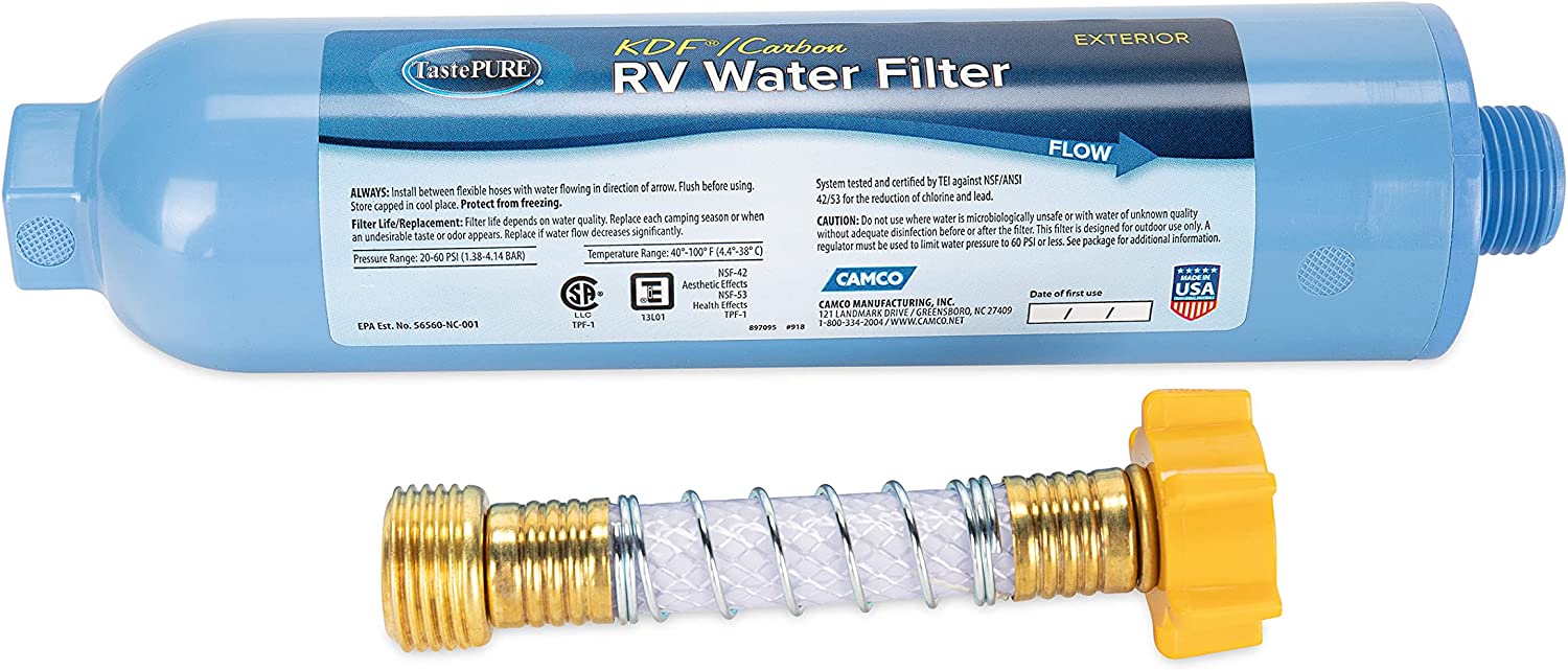 Camco TastePure RV/Marine Water Filter with Flexible Hose Protector