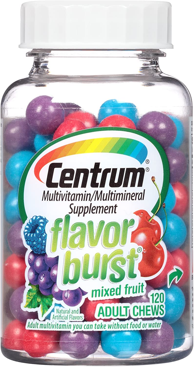 Centrum Multivitamin/Multimineral Supplement, Flavor Burst, Mix Fruit Delicious Chews for Adults - 120 Count