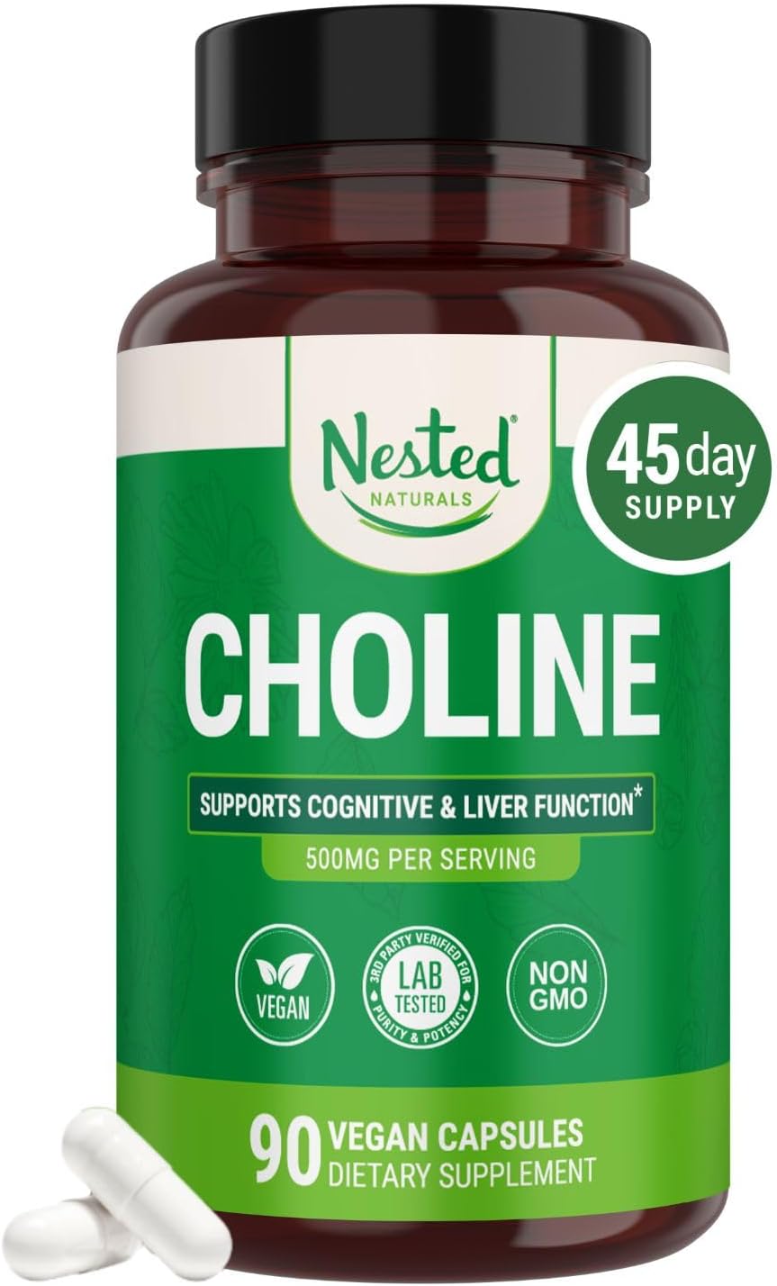 Choline Bitartrate 500mg 100% Vegan & Non-GMO Choline Supports Brain and Nervous System by Neste