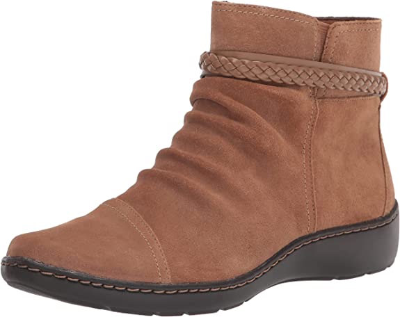 Clarks Women's Cora Braid Boot Ankle - Dark Khaki Suede