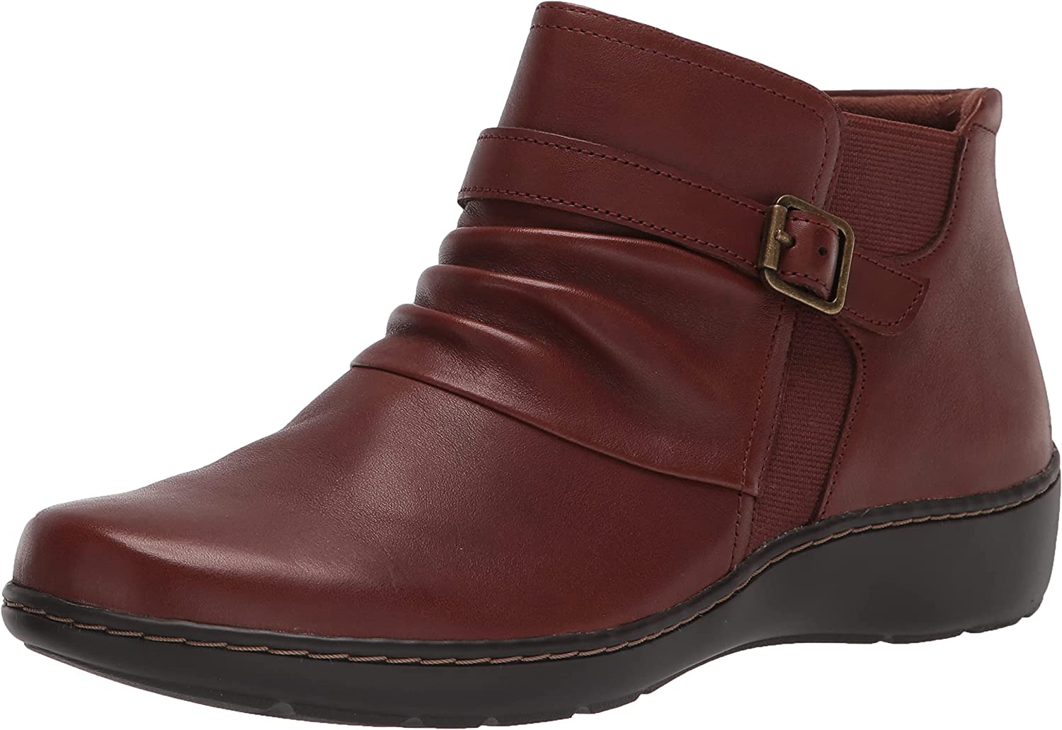 Clarks Women's Cora Rouched Ankle Boot, 12 US - Dark Tan Leather