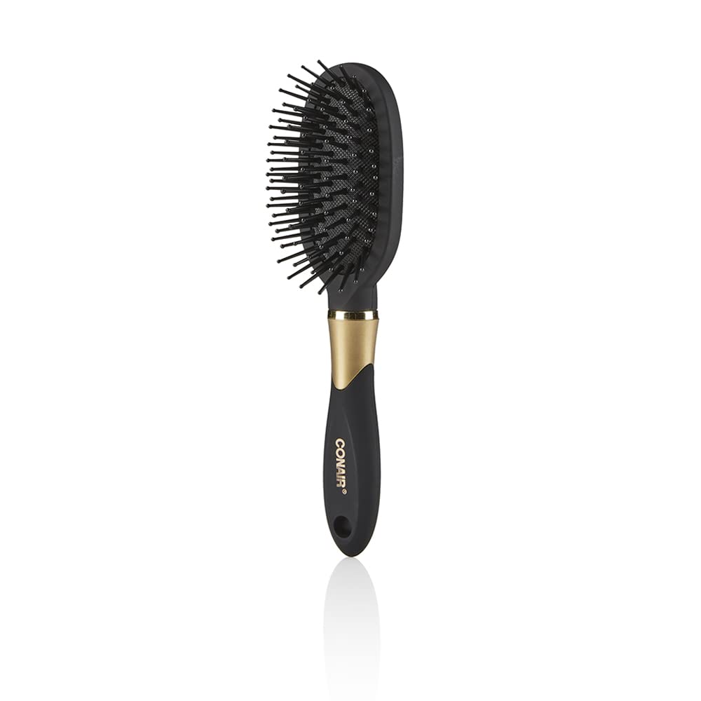 Conair Nylon Bristle Oval Cushion On The Go Hair Brush, Black