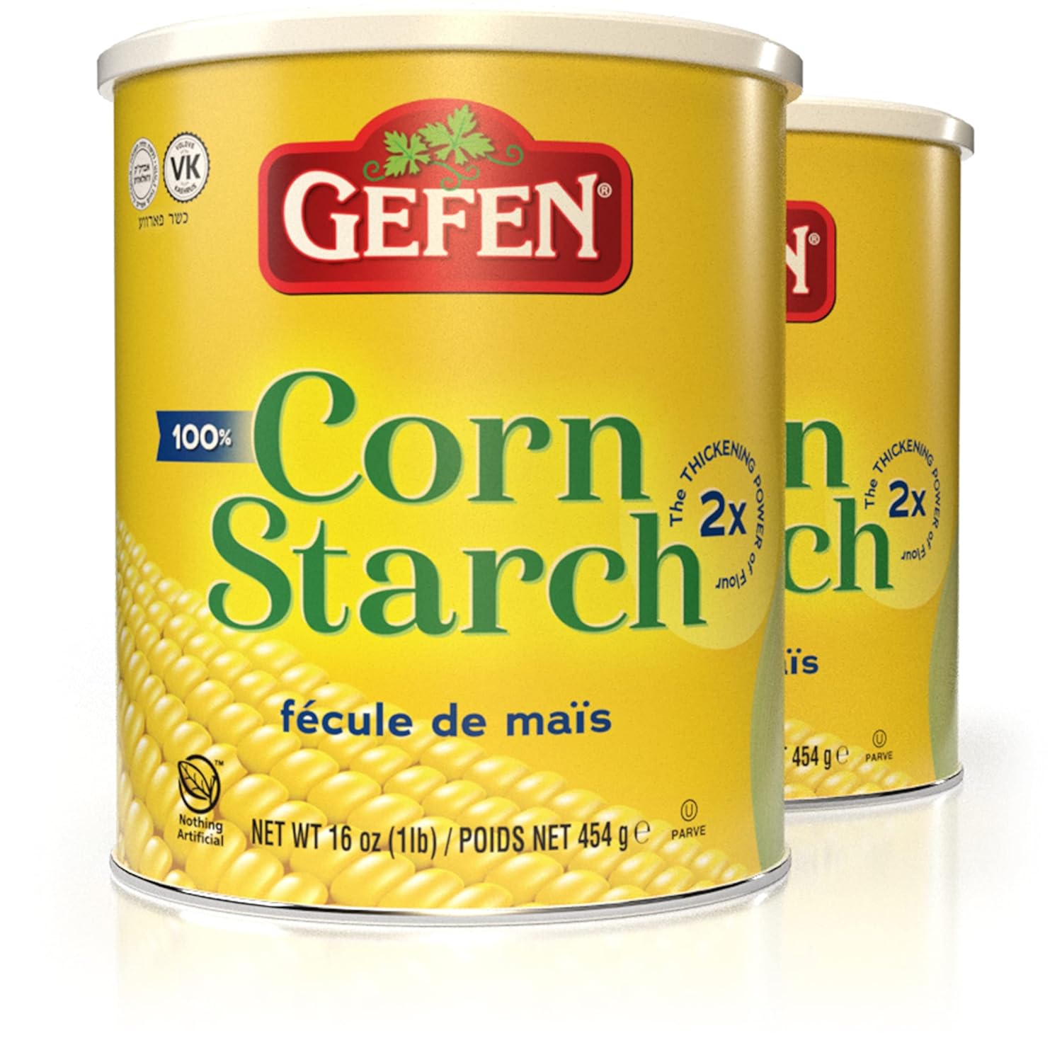 Gefen 100% Pure Corn Starch - Gluten-Free Thickener, 16oz (2 Pack), Resealable Lid