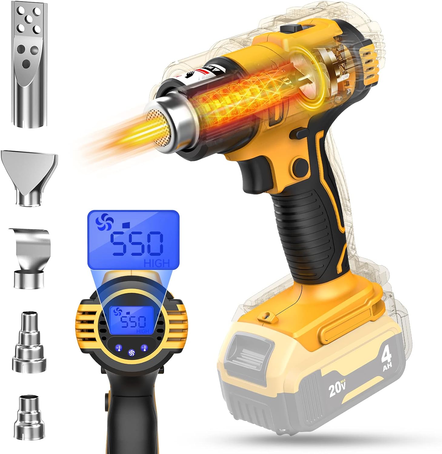 LIVOWALNY 350W Cordless Heat Gun with LCD Display for DIY Projects, Home Repairs, PVC, Wrapping, Crafting