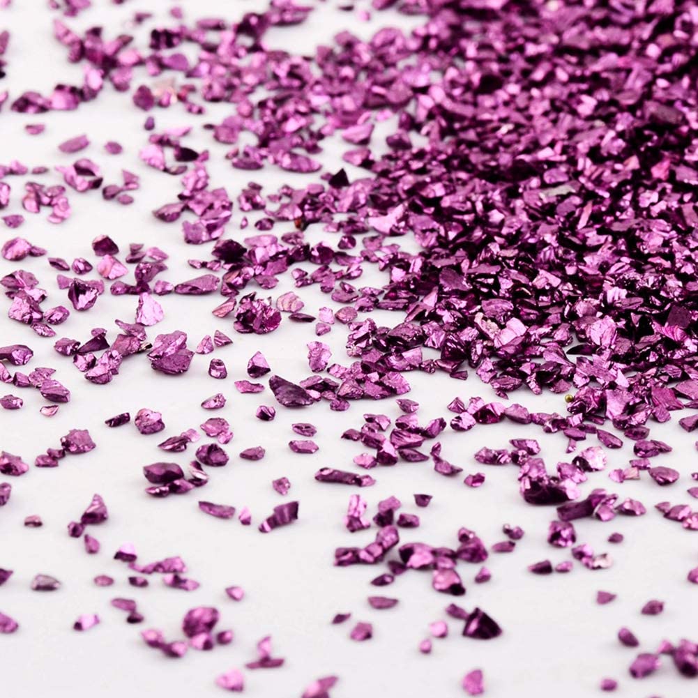 Crushed Glass Irregular Metallic Chips Sprinkles Chunky Glitter, for Nail Arts Craft DIY Vase, 3.5 Oz (100g) - Light Purple