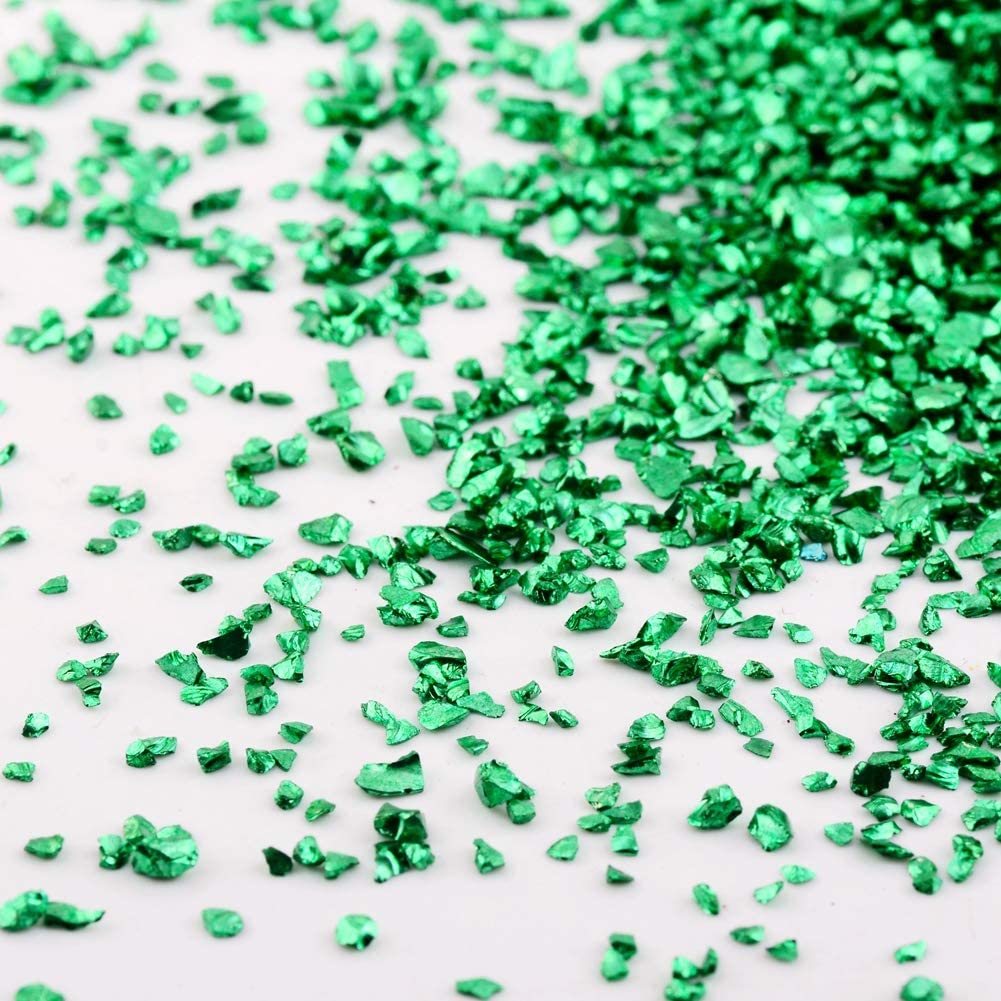 Crushed Glass Irregular Metallic Chips Sprinkles Chunky Glitter, for Nail Arts Craft DIY Vase, 3.5 Oz (100g) - Green