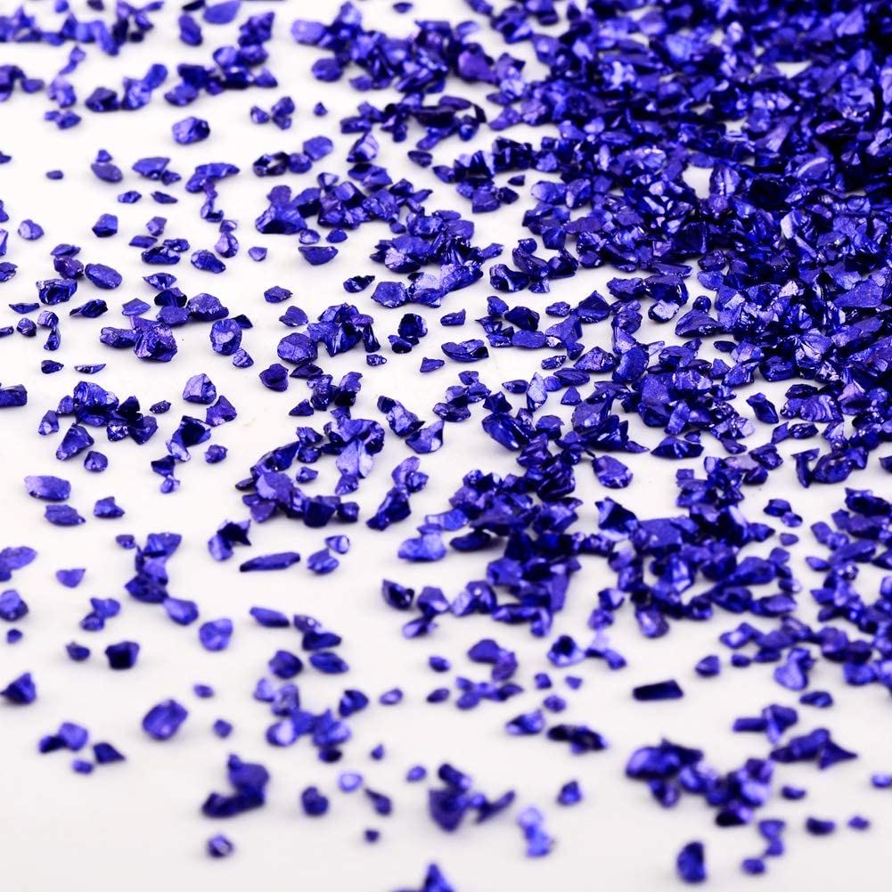 Crushed Glass Irregular Metallic Chips Sprinkles Chunky Glitter, for Nail Arts Craft DIY Vase, 3.5 Oz (100g) - Dark Blue