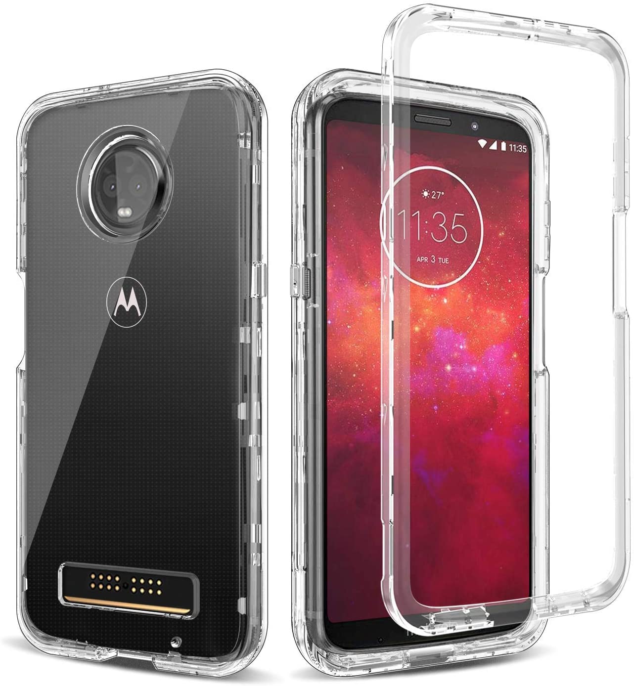 Crysrtal Clear Transparent 3 in 1 Heavy Duty Full Body Shockproof Protective Phone Cases for Motorola Moto Z3 Play