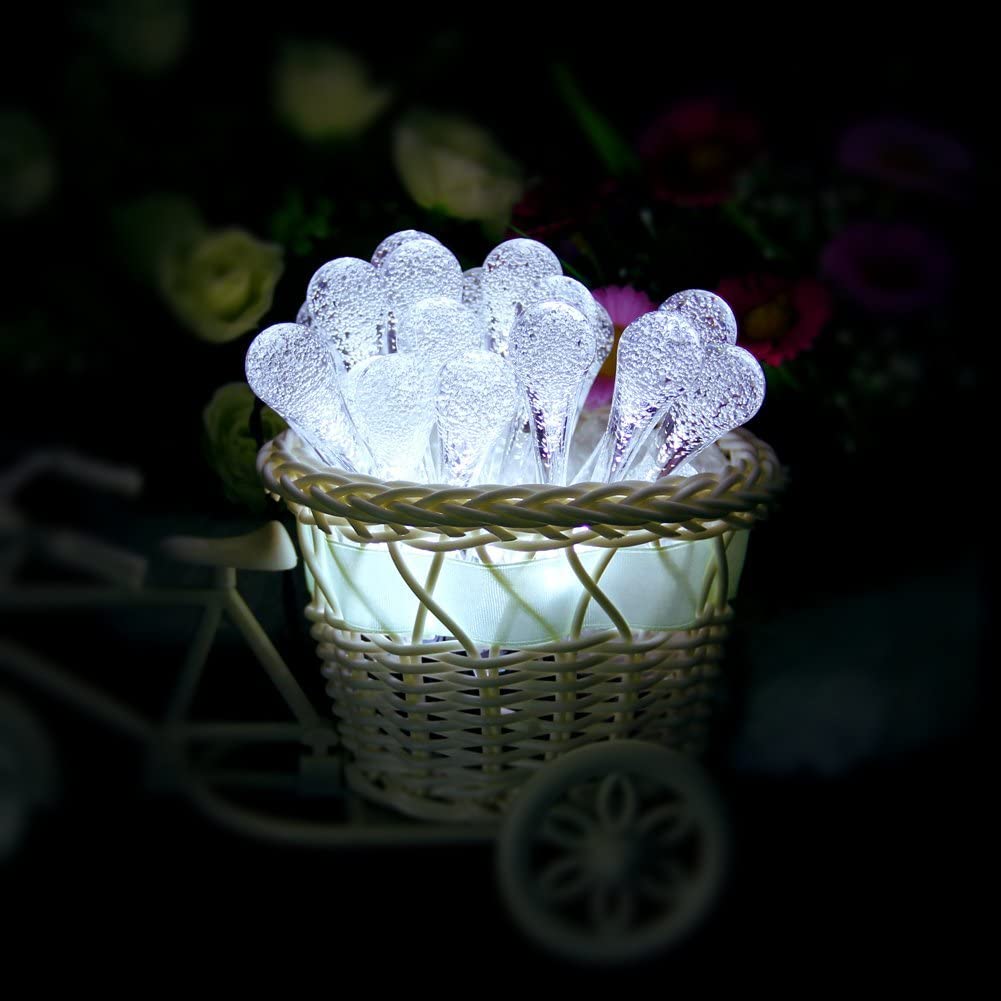 CYLAPEX Waterdrop LED Lights Solar Powered Outdoor String Lights, with 20 Cool White LEDs, 16feet, Waterproof, for Outdoor Decor, Home, Garden, Patio, Lawn, Holiday Party Decorations