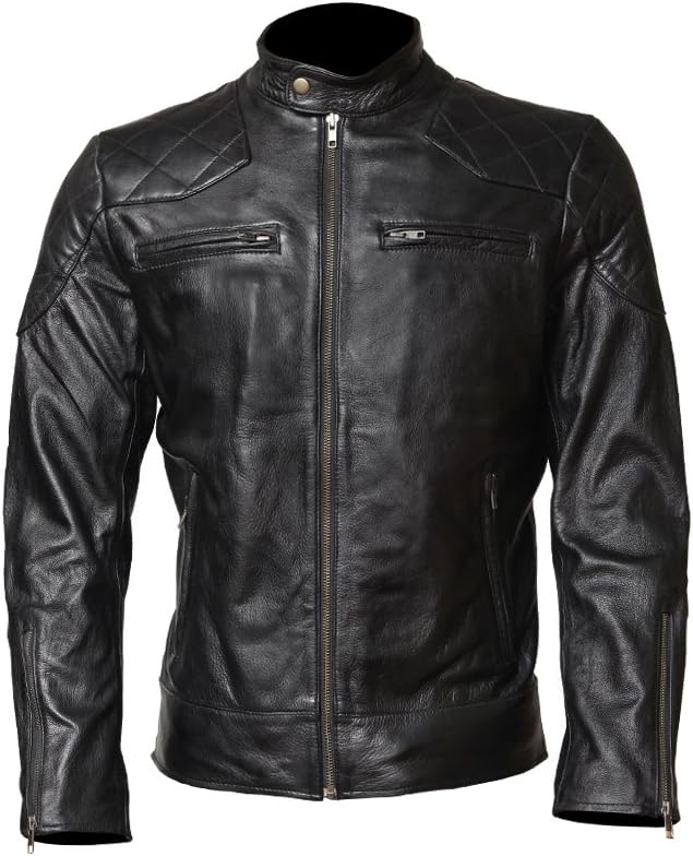 David Beckham Black Real Leather Jacket Vintage Slim FIT Genuine Leather for Men - Small