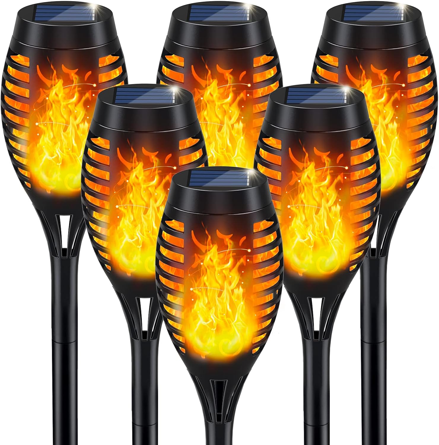 Outdoor Solar Torch Lights for Garden Decor, Flickering Flame Solar Lights for Yard, Pack of 6 Orang