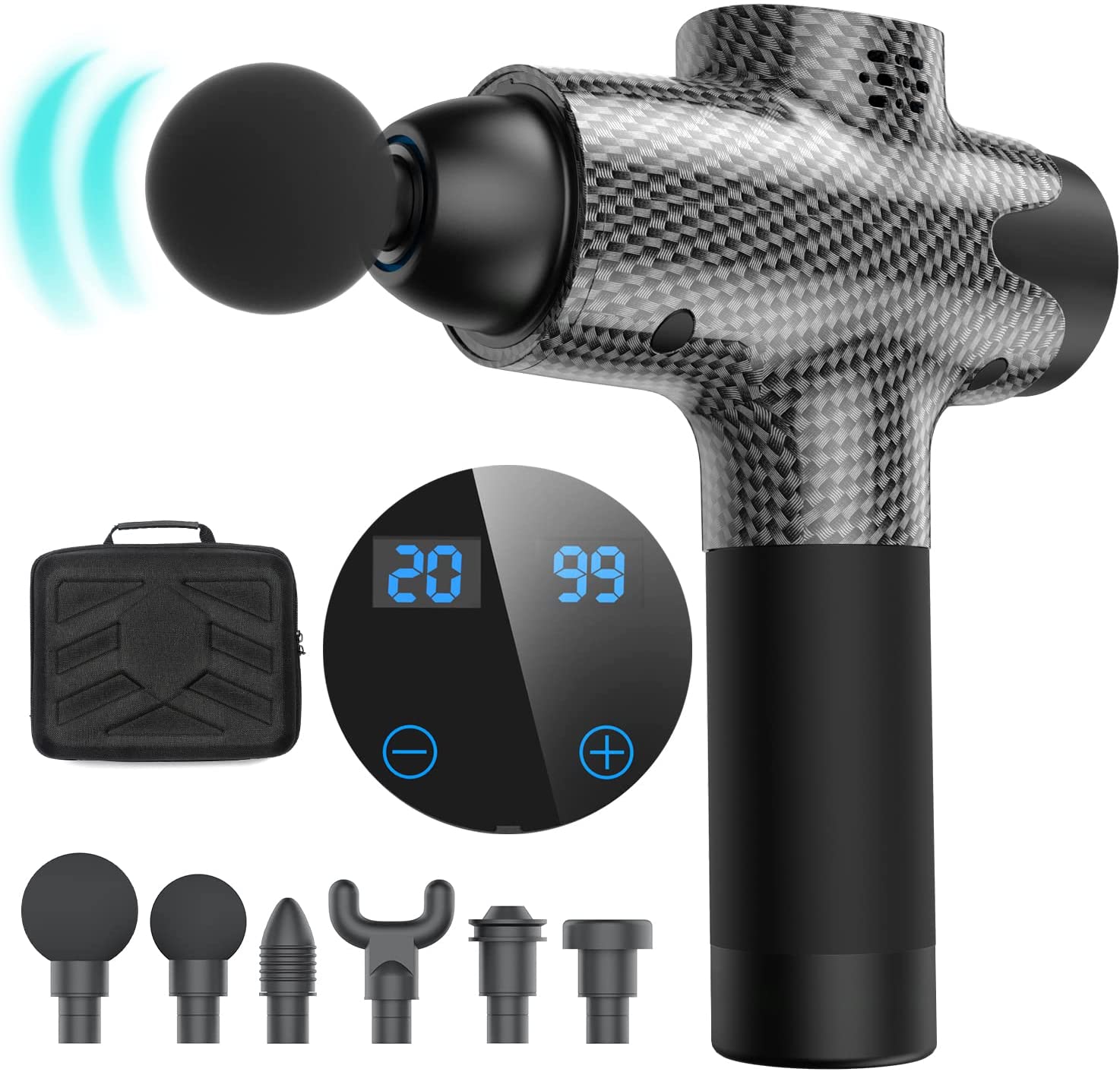 YOSSOA Deep Tissue Muscle Therapy, Athletes, Percussion Body, Neck Back Pain Relief Massage Gun 20 Speed and 6 Heads