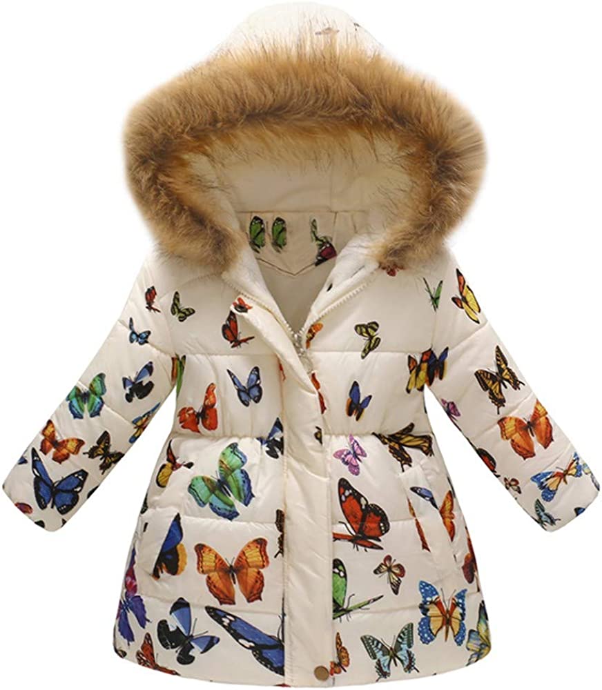 Digood Girls Boys Parkas Coat Toddler Babys Faux Fur Hooded Fleece Warm Thicken Zipper Winter Puffer
