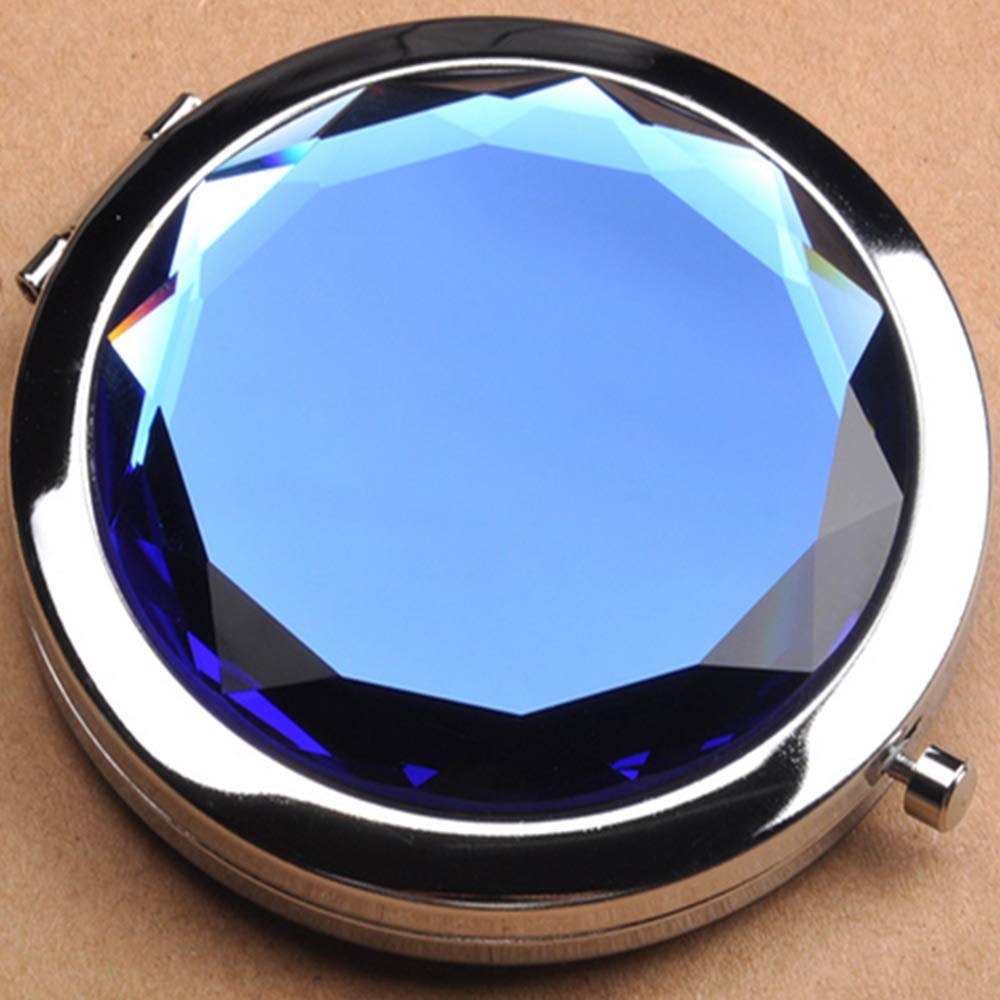 Double Sides Portable Foldable Pocket Metal Makeup Compact Woman Cosmetic Magnifying Mirror Blue- 3.52oz (99g)