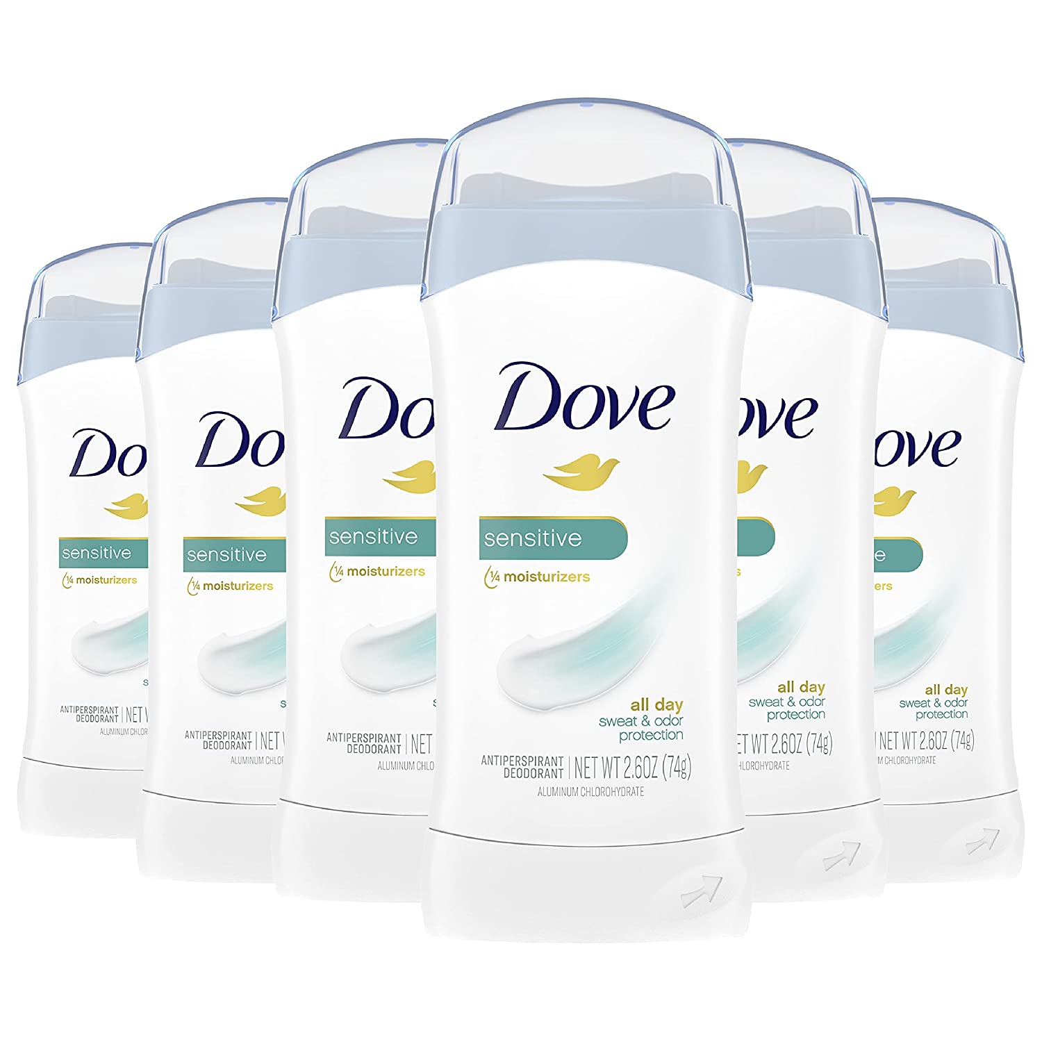 Dove Antiperspirant Deodorant, Sensitive Skin, 6Ct- 2.6 Oz (74g)