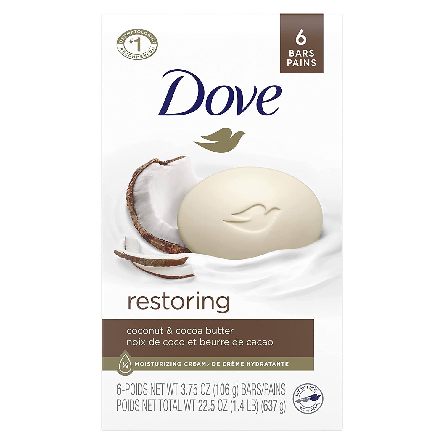Dove Beauty Bar For Softer Skin Coconut Milk More Moisturizing Than Bar Soap, Pack of 6 Bars - 22.5Oz (637g)