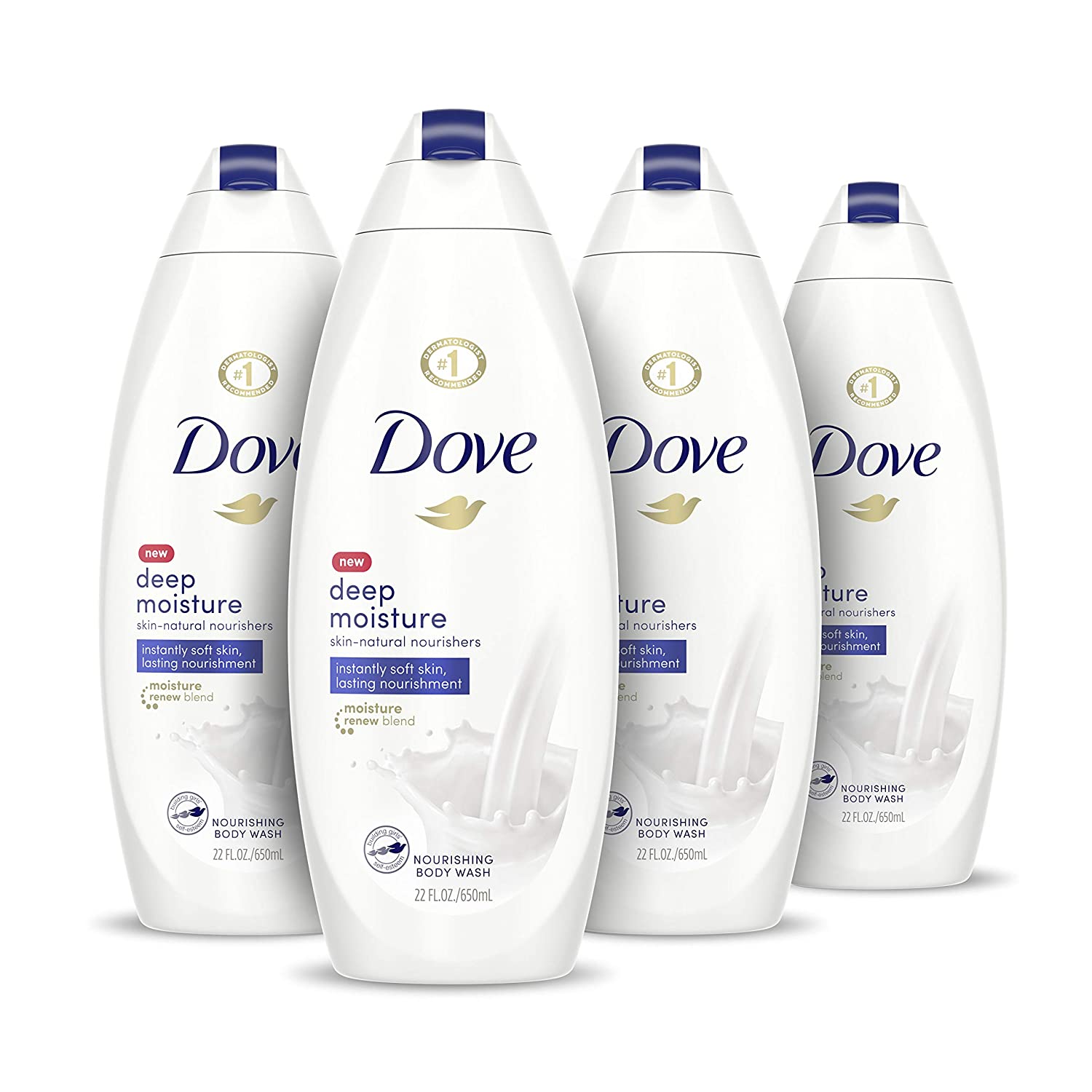 Dove Body Wash Deeply Nourishing - Pack of 4 Bottles (22 oz Each) with NutriumMoisture for 24-Hour Hydration