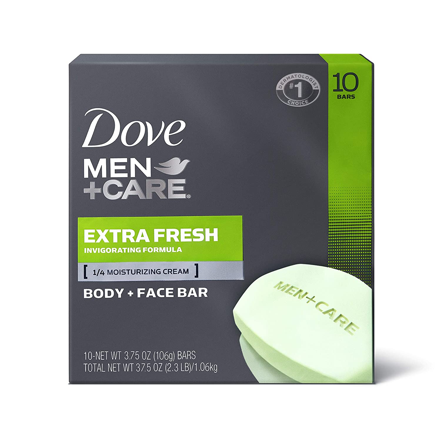 Dove Men+Care 3 in 1 Body + Face Bar with Moisturising Cream- Pack of 10 Bars - 37.5Oz (1Kg)