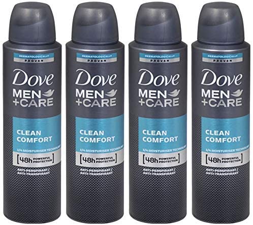 Dove Men + Care Dry Spray Antiperspirant, Clean Comfort (Pack of 4) - 15.187 Oz (500g)