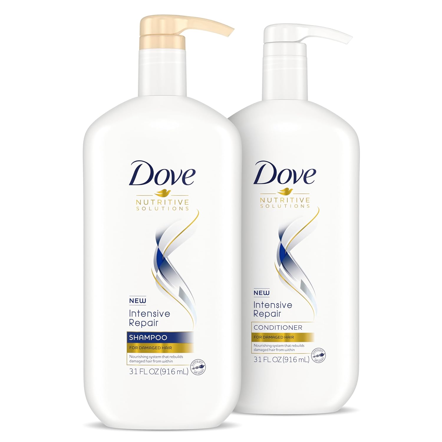Dove Nutritive Solutions Strengthening Shampoo and Conditioner with Pump - Intensive Repair for Damaged Hair with Keratin Actives - 31 oz Set