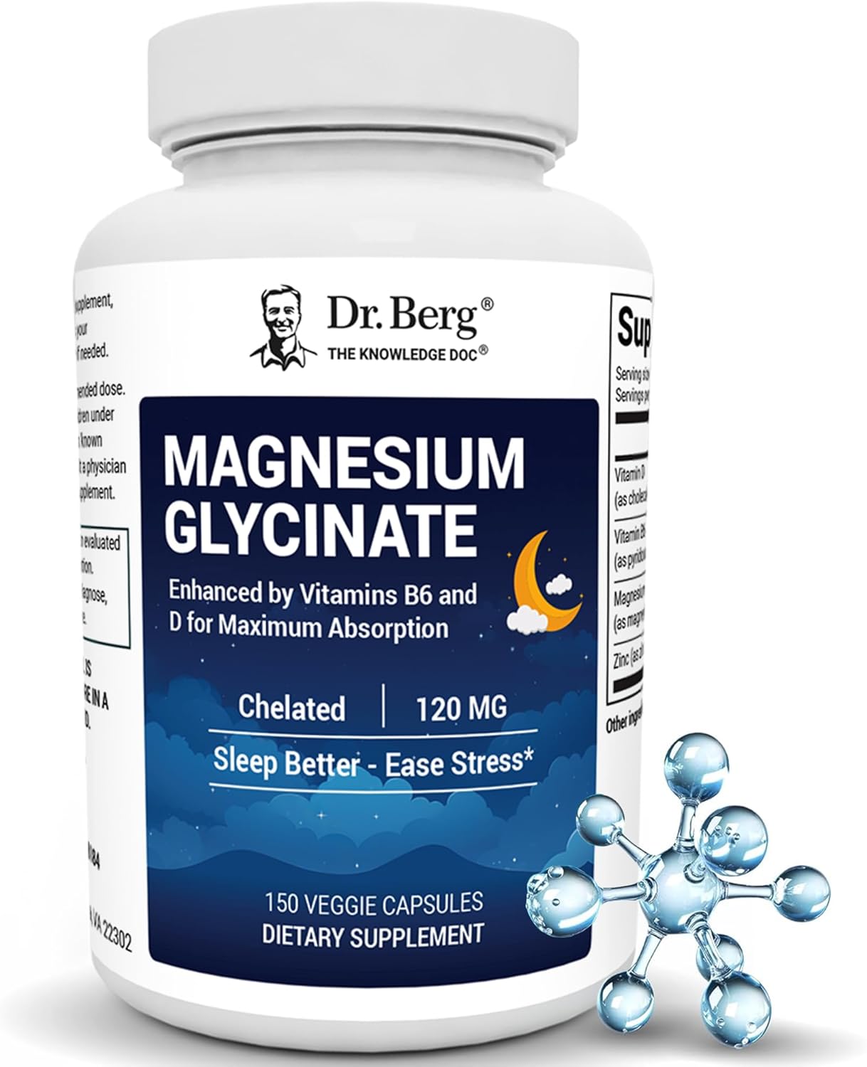Dr. Berg Maximum Strength 4-in-1 Chelated Magnesium Glycinate | USA Imported | Stress Relief, Sleep Support & Muscle Recovery | 150 Capsules
