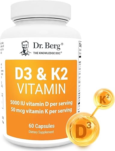 Dr. Berg D3 K2 Vitamin 5000 IU w/MCT Powder - Includes 50 mcg MK7 Vitamin K2, Purified Bile Salts, Zinc & Magnesium for Ultimate Absorption - K2 D3 Vitamin Supplement - 60 Capsules