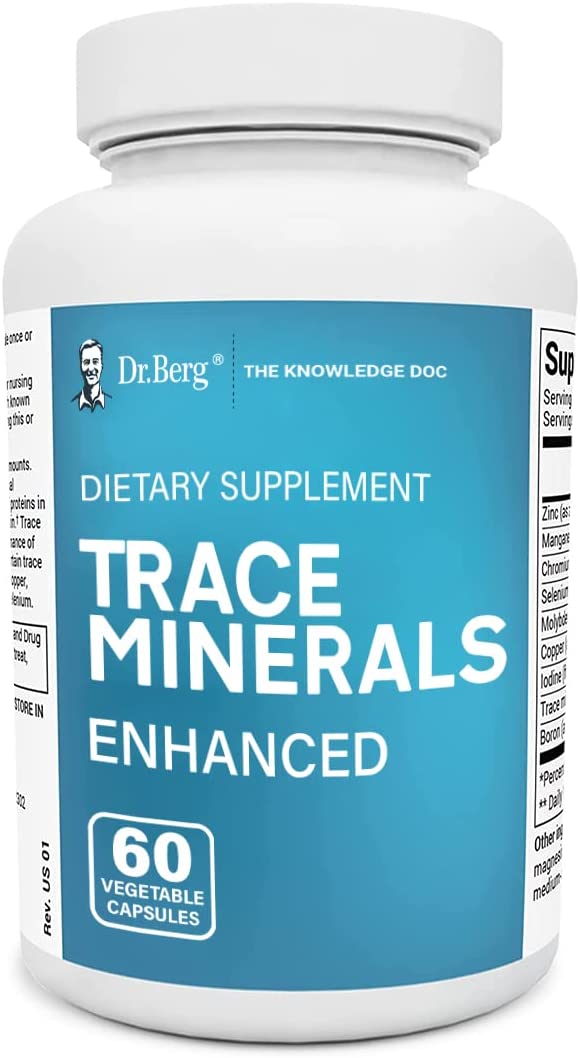 Dr. Berg's Trace Minerals, with 70+ Nutrient-Dense Health Mineral - 100% Natural Dietary Supplements - 60 Capsules