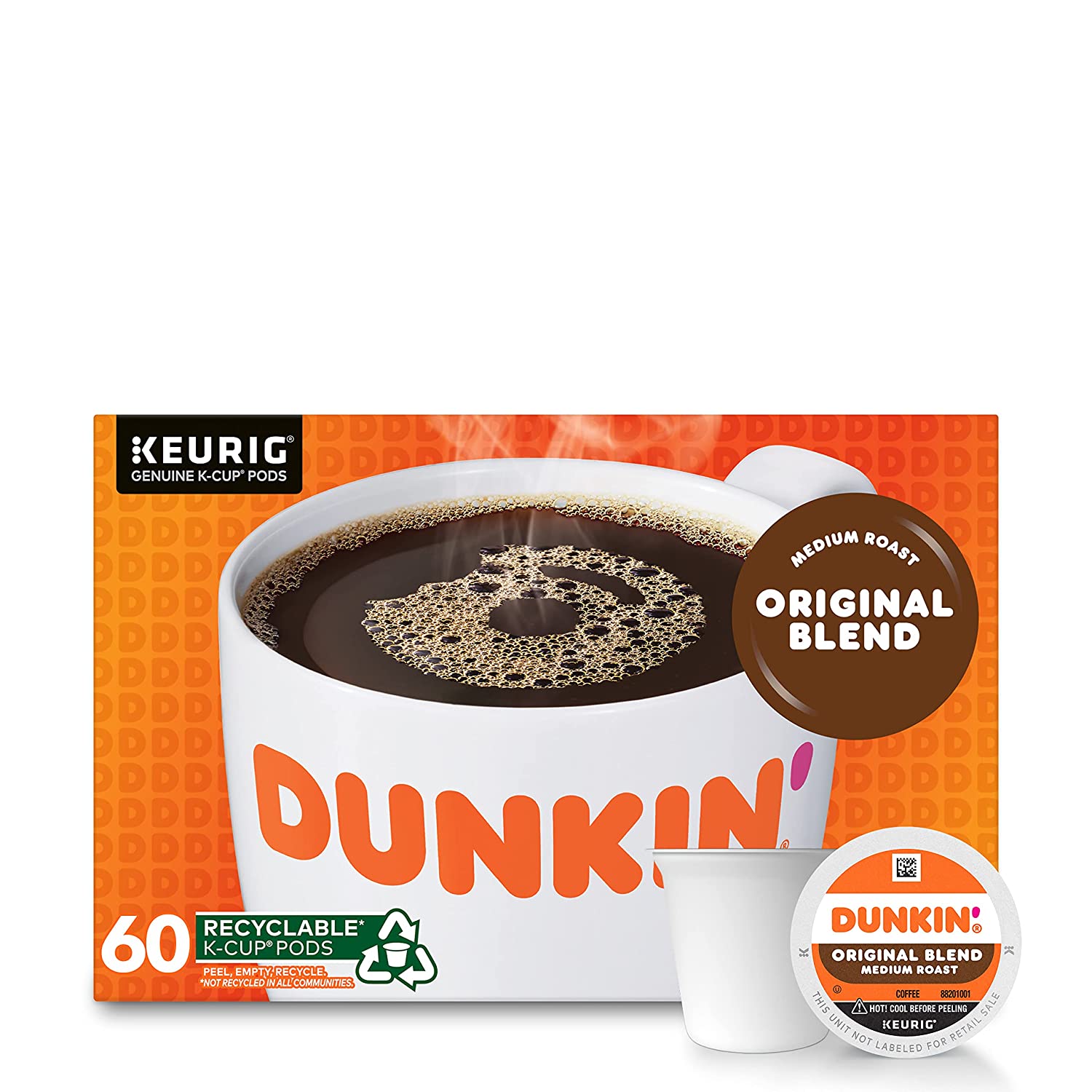 Dunkin' Original Blend Medium Roast Coffee, 60 Keurig K-Cup Pods, 10 Count, Pack of 6
