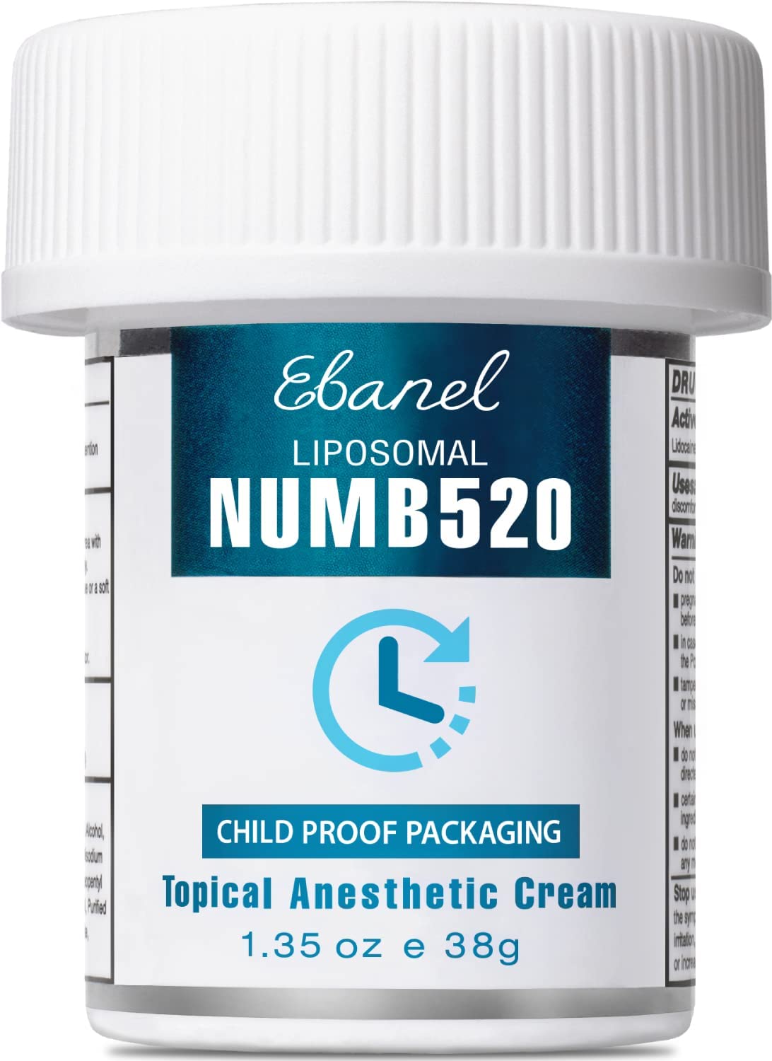 Ebanel Liposomal Numb520 5% Lidocaine Topical Numbing Cream Maximum Strength with Aloe Vera - 1.35 Oz (38g)