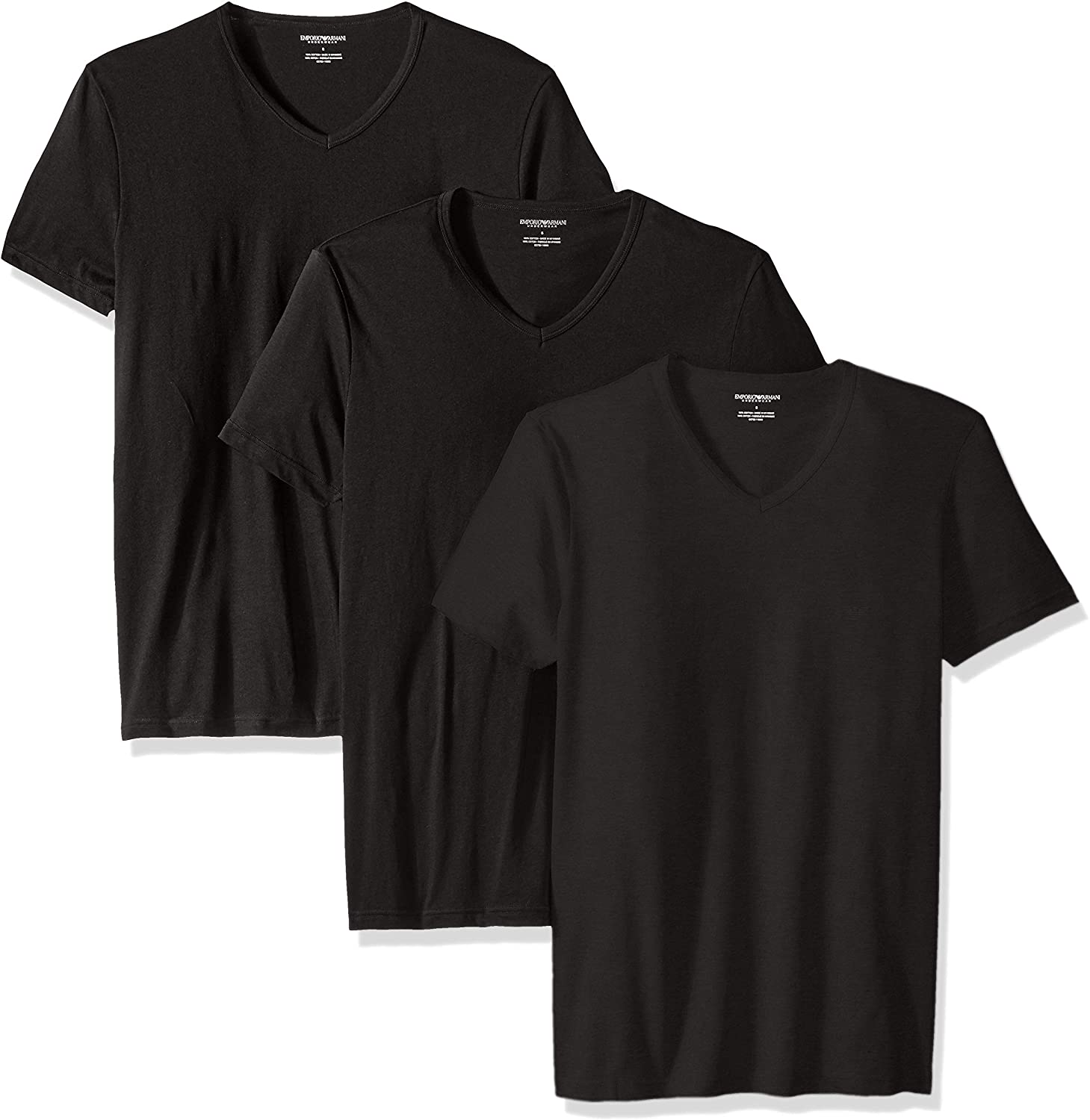 Emporio Armani Men's Regular Fit V-Neck Undershirt, Pack 0f 3, Black, XL
