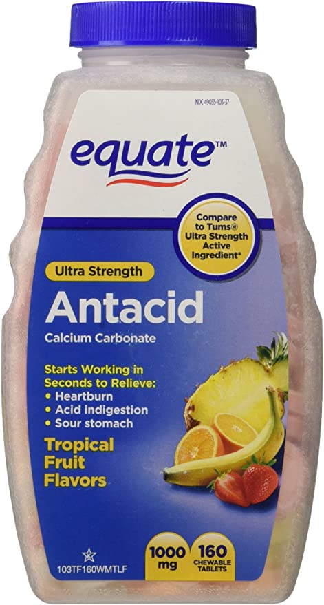 Equate - Antacid Tablets, Ultra Strength 1000 mg, 160 Chewable Tablets, Tropical Fruit Flavors