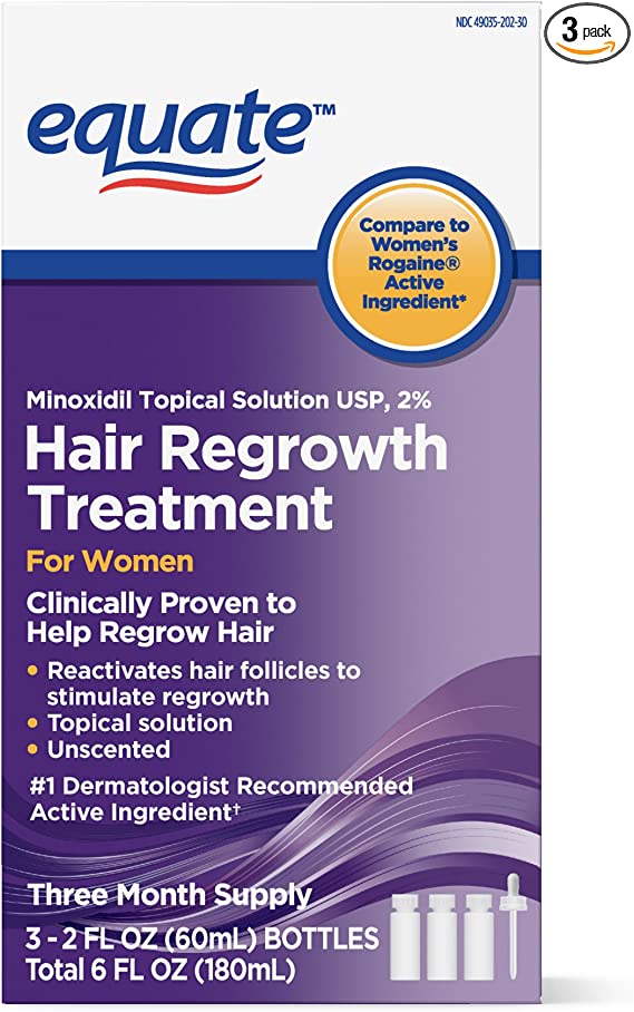 Equate - Hair Regrowth Foam Natural Hair Growth Treatment for Thicker Hair, 3 Month Supply ( 3 - 2oz bottles )