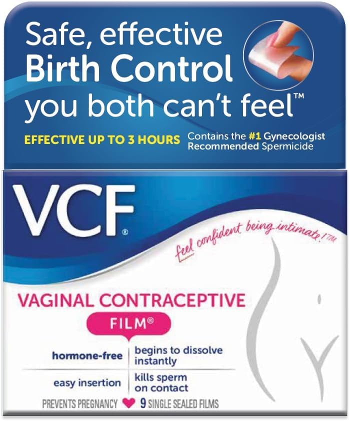 VCF Vaginal Contraceptive Film Single Sealed Films 9 CT - Birth Control Dissolving Spermicide