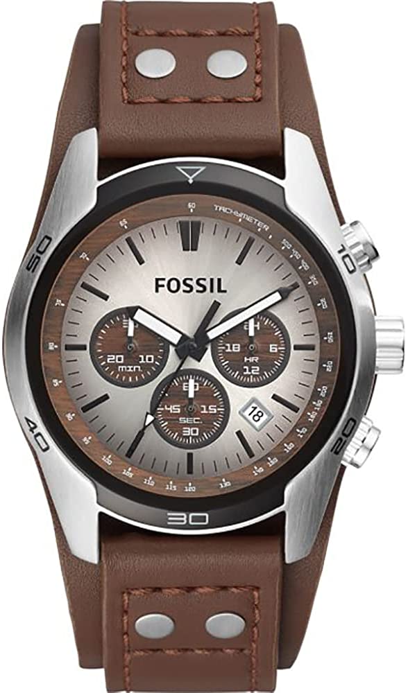 Fossil Men's Coachman Quartz Stainless Steel and Leather Casual Cuff Watch