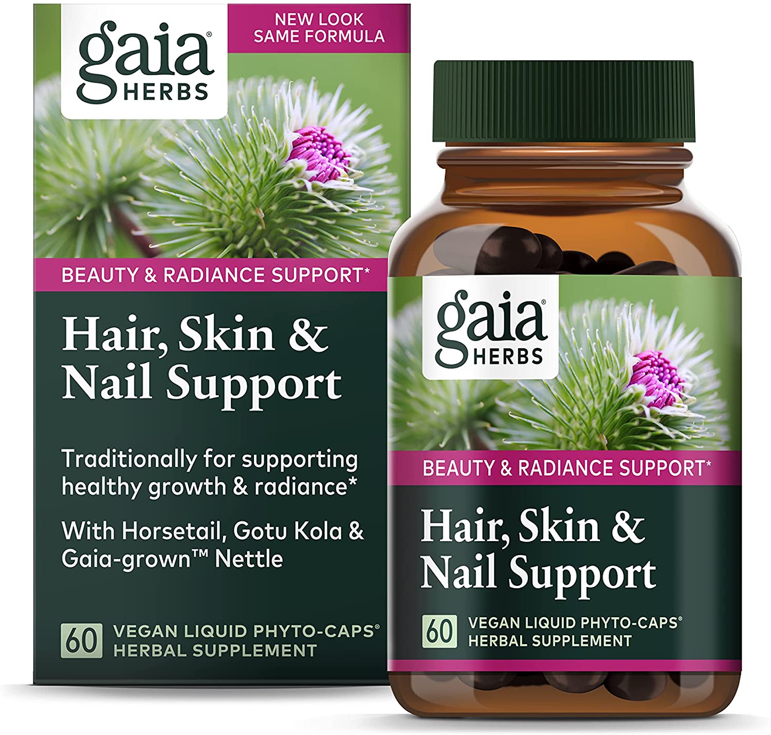 Gaia Herbs Hair, Skin & Nail Support, Vegan Liquid Capsules, 60 Count - Growth Nutrients & Antioxidants to Support a Natural Glow