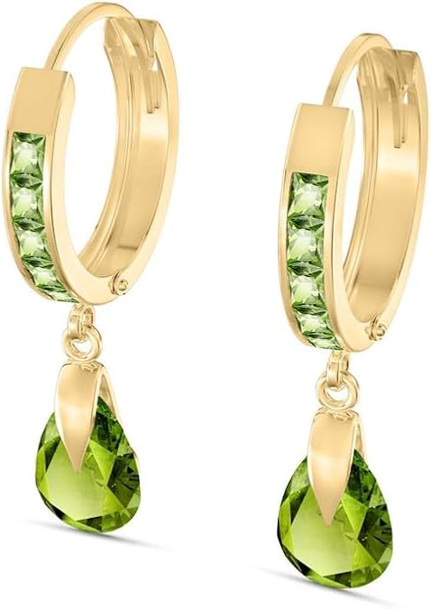 Galaxy Gold 14K Solid Yellow Gold Natural Peridot Huggie Hoops - 3.90 Carats, 1 Pair (Model 1134-Y)
