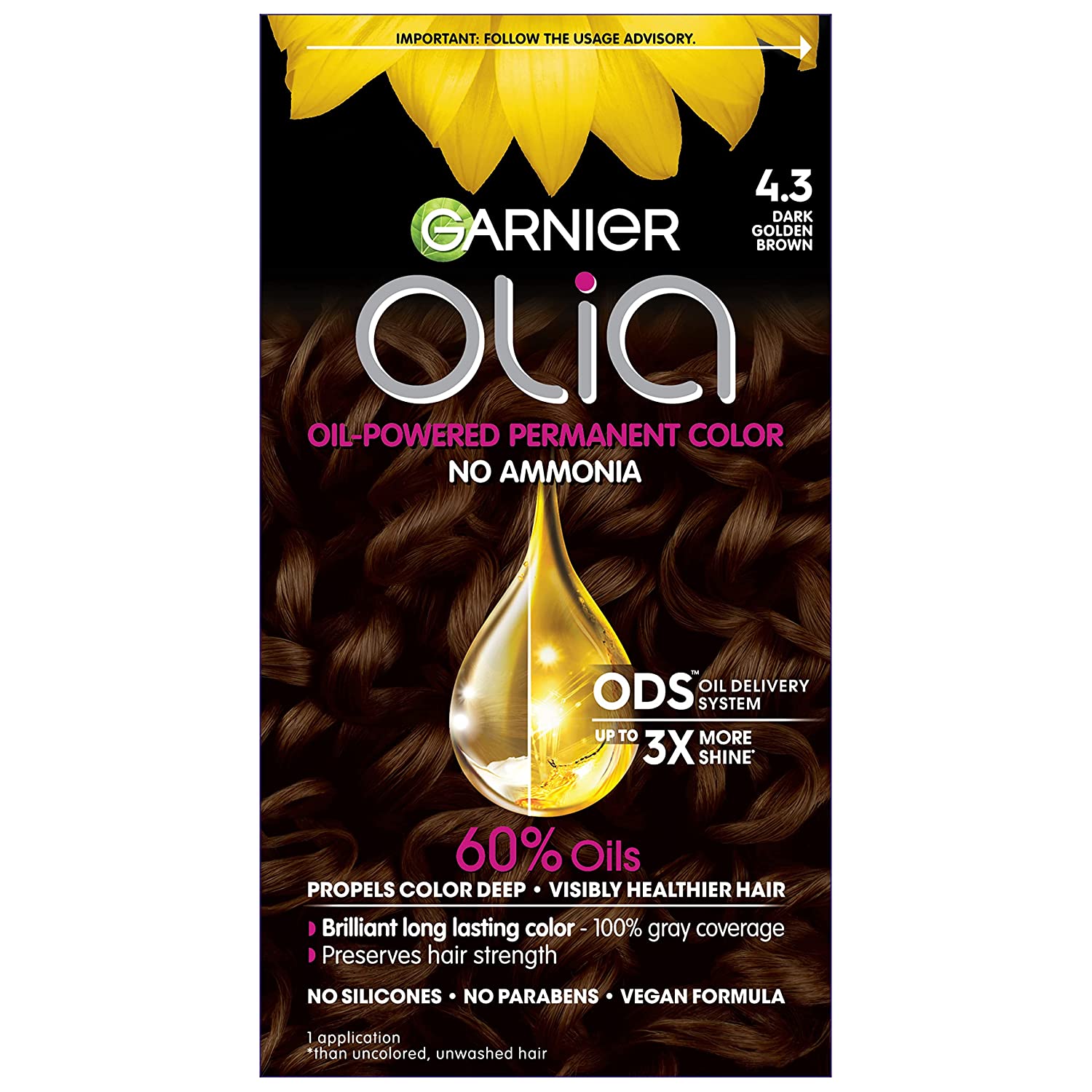Garnier Olia Ammonia-Free Brilliant Color Oil-Rich Permanent Hair Color - 4.3 - Dark Golden Brown Hair Dye