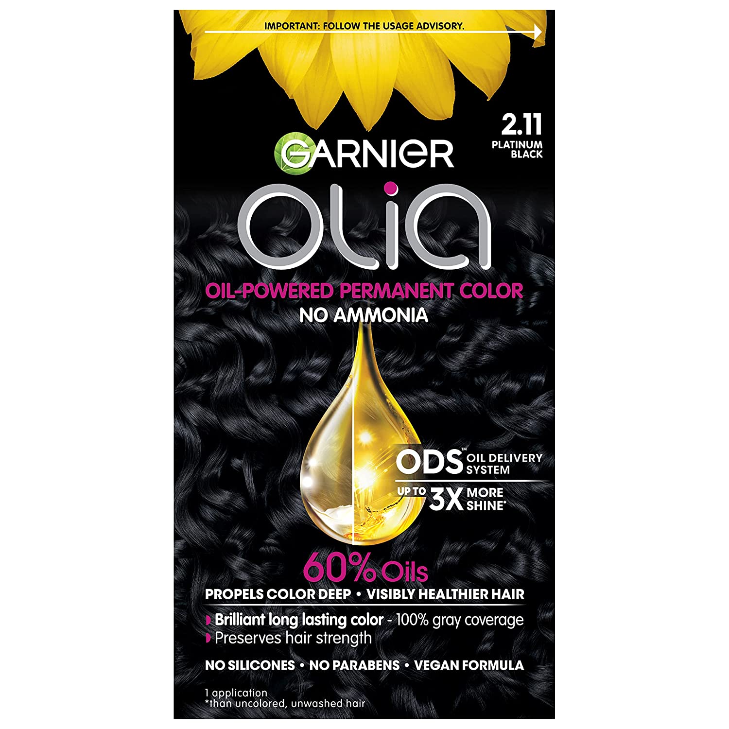 Garnier Olia Ammonia-Free Brilliant Color Oil-Rich Permanent Hair Color - 2.11- Platinum Black
