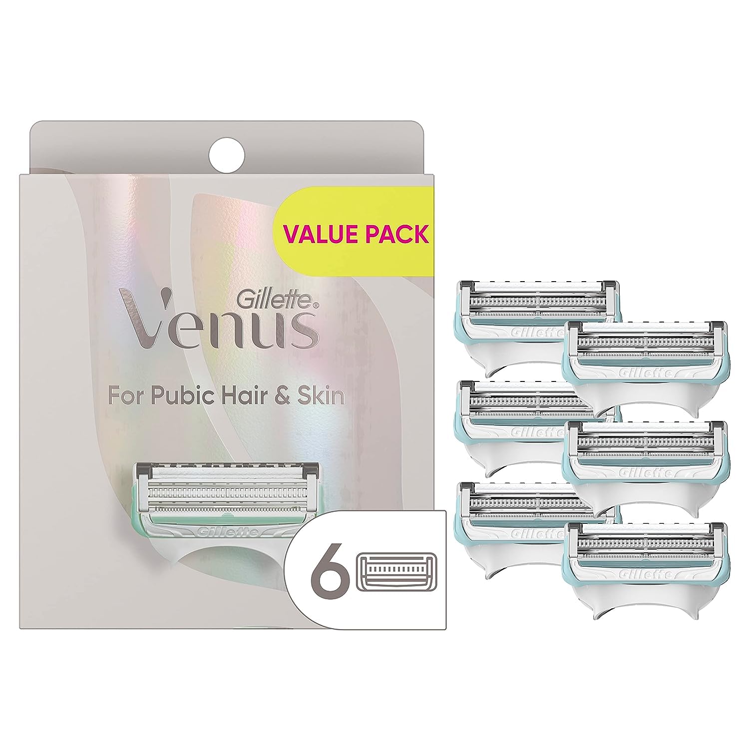 Gillette Venus Intimate Grooming Razors for Women, 6 Razor Blade Refills | Bikini Razors for Sensitive Skin