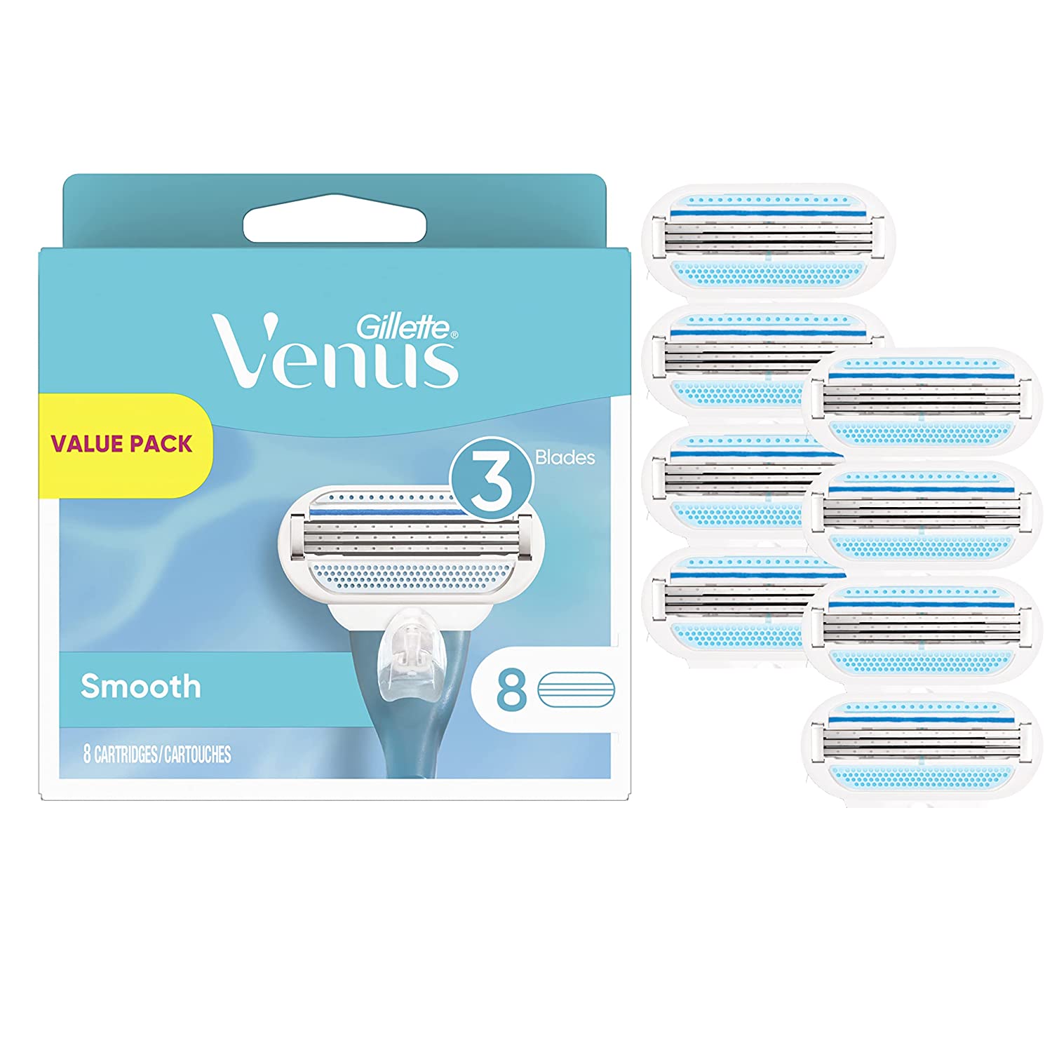 Gillette Venus Value Pack, Lubracated Razor Blade Refills for Women - 8 Count