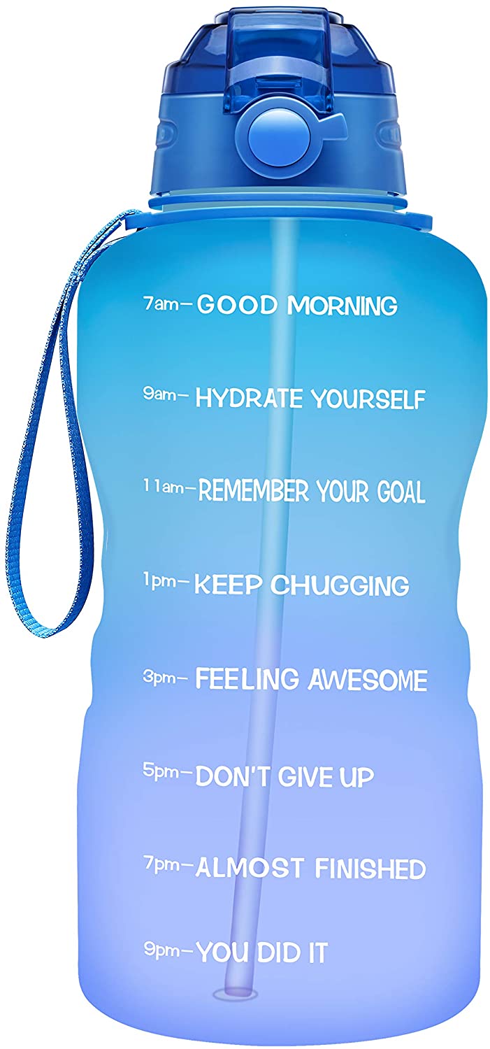 Giotto Motivational Water Bottle with Time Marker & Straw, Leakproof Tritan BPA Free Water Jug, Blue & Purple Gradient - 1 Gallon (4.5 Ltr)