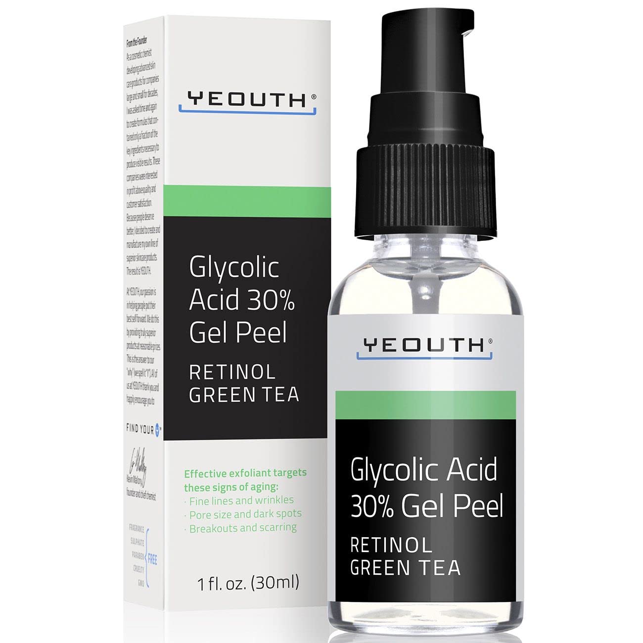 Glycolic Acid 30% Gel Peel with Retinol Serum for Face, Exfoliate for Wrinkles, Dark Spot & Acne, Liquid Exfoliant Men & Women - 1.0 Fl.Oz (30ml)