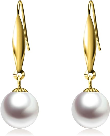 Cultured Freshwater Pearl 18k Gold Earrings for Women, Yellow Gold, 8mm
