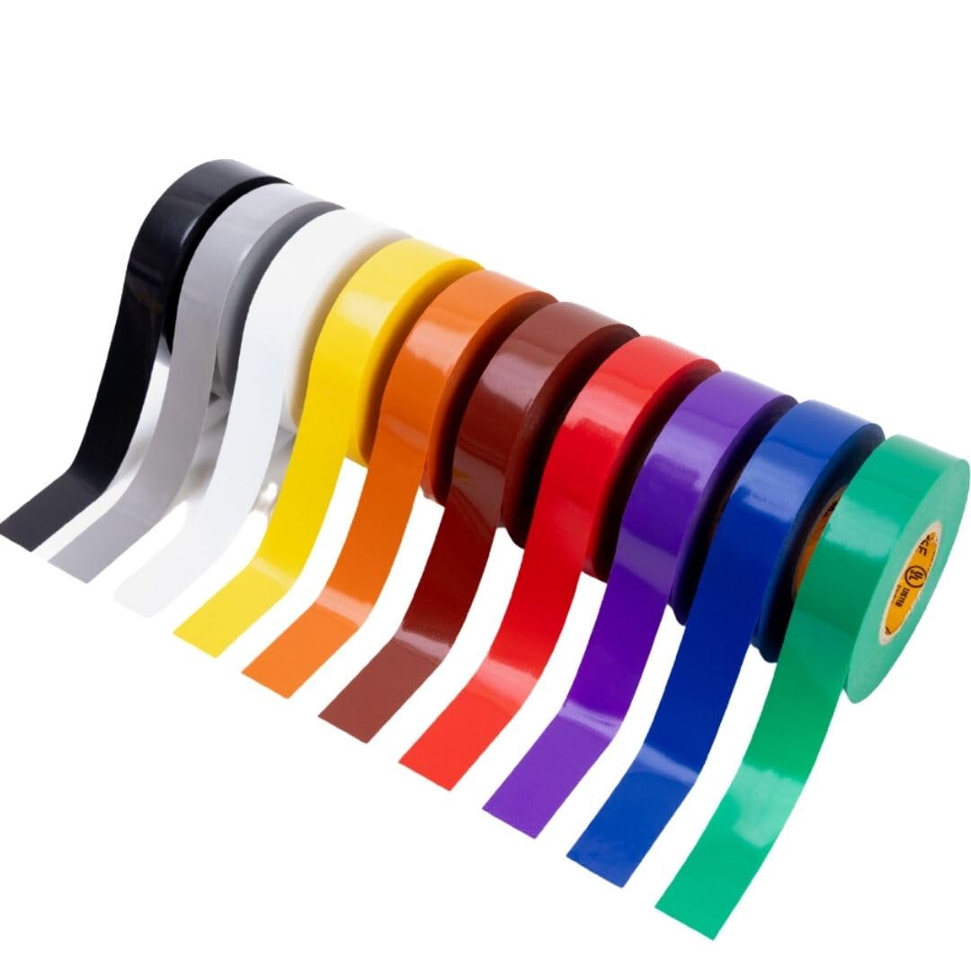 GTSE Electrical Tape 10-Pack – ¾ in × 66 ft Vinyl Insulation Tape, Multicolor, Waterproof, Industrial Grade, Pakistan