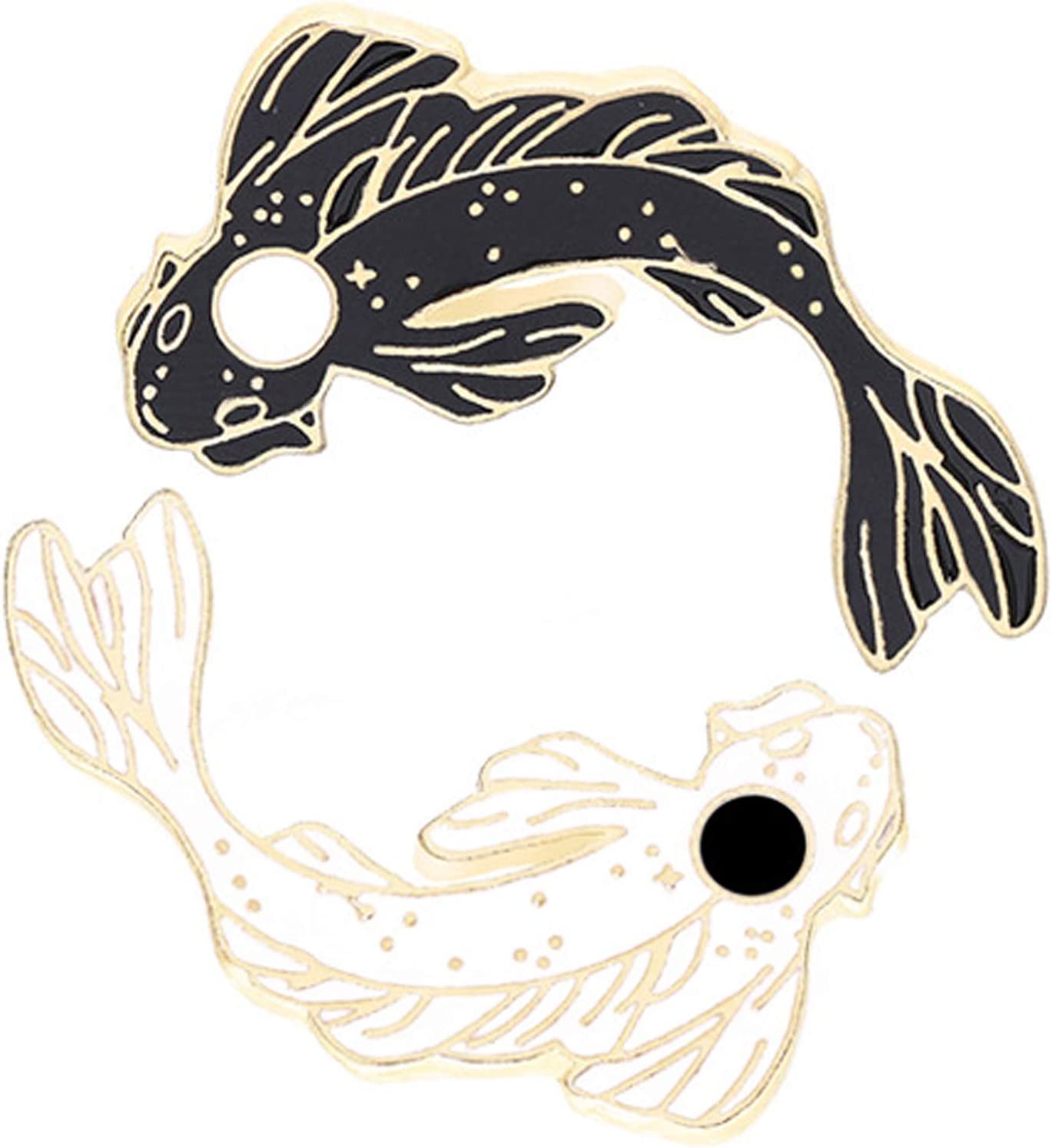 GuassLee Enamel Lapel Brooches Pin Set, 2pcs, Fish Brooch  - Black and White