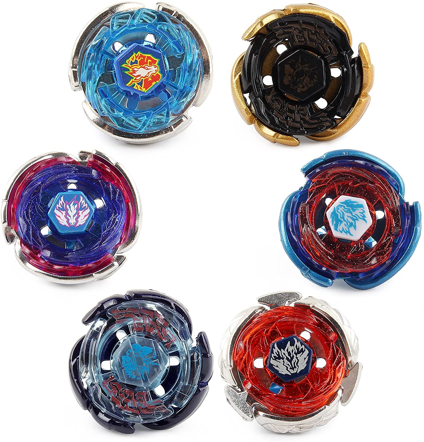 Gyros 6 Pieces Pack, Battling Tops Metal Fusion Starter Set with Stickers Two Launchers for Boys Kids Children
