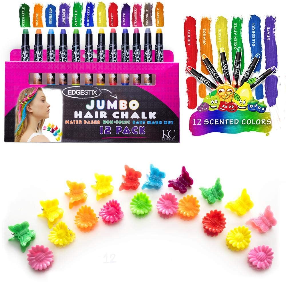 Hair Chalk | Metallic Glitter Temporary Hair Color - Edge Chalkers - Lasts up to 3 Days, No Mess, Built in Sealant, 80 Applications Per Stick, Works on All Hair Colors-6 COUNT.