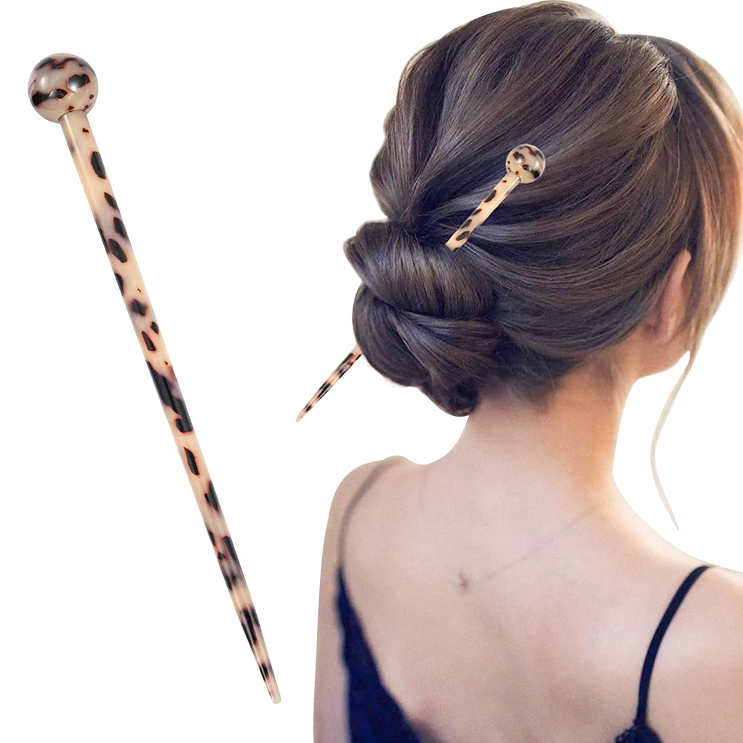 Hair Sticks Acetate Hair Pin for Women, 7.3Inch Leopard Print Hair Sticks - Leopard