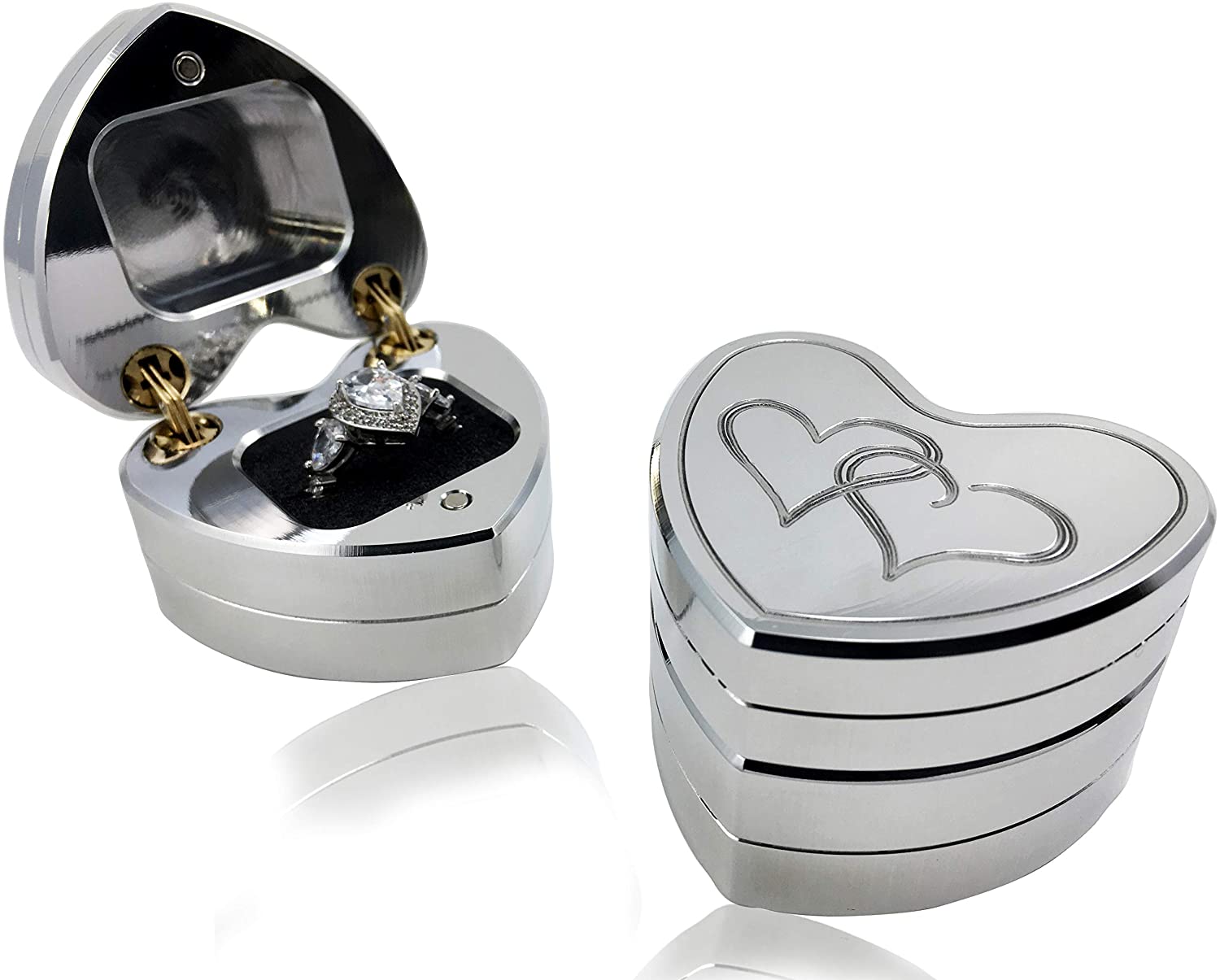 Hand Polished Aluminum Heart Shaped Ring Box for Engagement, Proposal, Wedding- Made in the USA